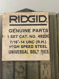 TWO SETS RIDGID 48230 7/16''- 14 UNC RH HIGH SPEED STEEL UNIVERSAL BOLT DIES NOS